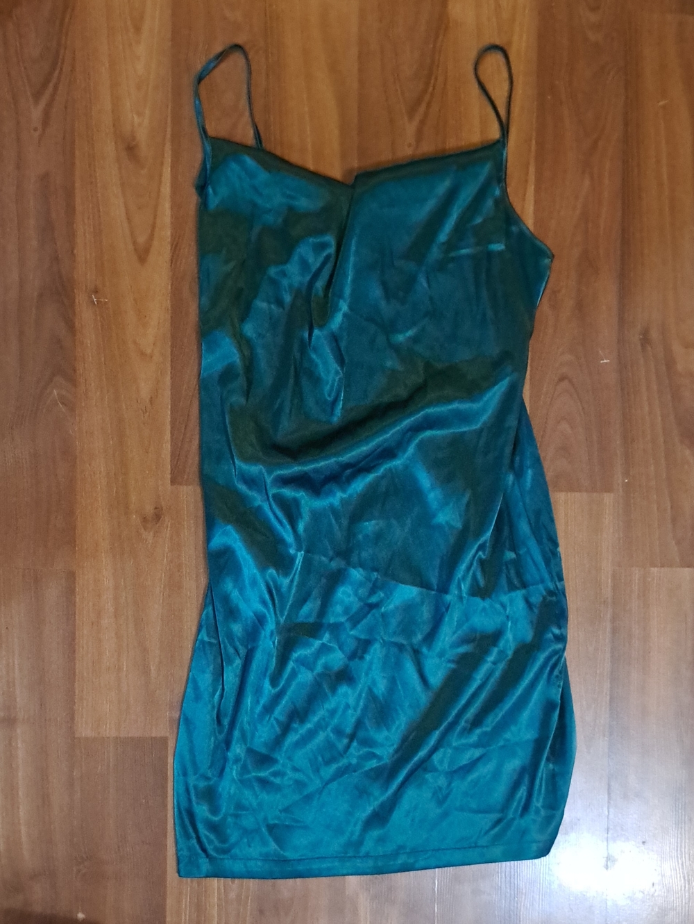 Emerald green satin cami mini dress